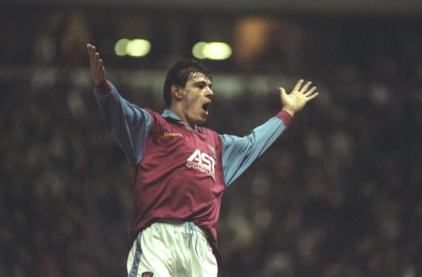 6 Mar 1996:  Savo Milosevic of Aston Villa holds his arms wide during an FA Carling Premiership match against Sheffield Wednesday at Villa Park in ...