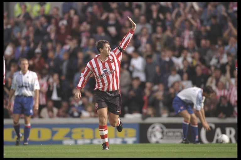 28 Sep 1996:  Matt Le Tissier of Southampton celebrates his two goals during the FA Carling Premier League match between Southampton and Middlesbro...