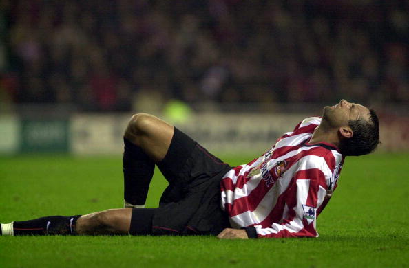 23 Dec 2000:  Sunderland goalscorer Don Hutchison lies injured during the FA Carling Premiership match between Sunderland v Manchester City at the ...