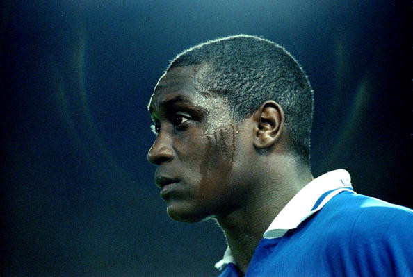 30 Aug 1999:  Emile Heskey of Leicester City in radiant form during the FA Carling Premiership match against Watford at Filbert Street in Leicester...