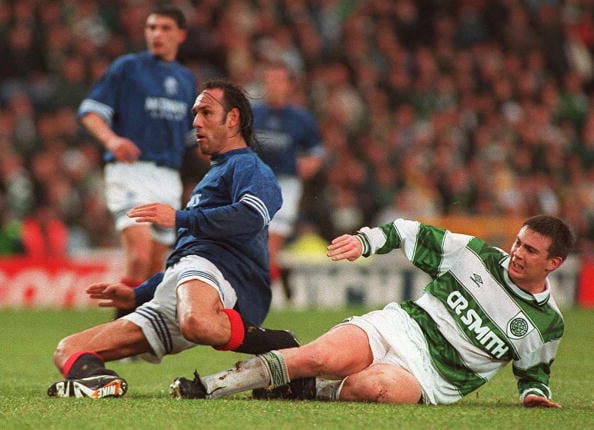 30 OCT 1994:  MARK HATELEY OF RANGERS SCORES THE SECOND GOAL AGAINST CELTIC IN THEIR SCOTTISH PREMIER LEAGUE MATCH IN GLASGOW, SCOTLAND. Mandatory ...