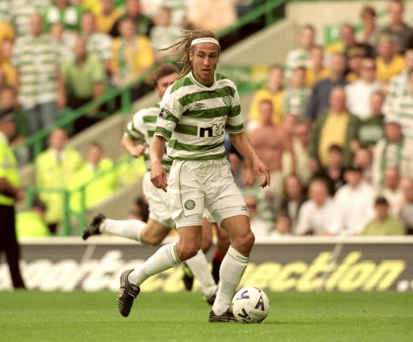 27 Aug 2000:  Henrik Larsson of Celtic in action during the Scottish Premier League match against Rangers at Celtic Park in Glasgow, Scotland. Celt...