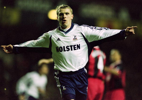 15 Dec 2001:  Sergei Rebrov of Tottenham Hotspur celebrates his goal against Fulham during the FA Barclaycard Premiership match at White Hart Lane ...