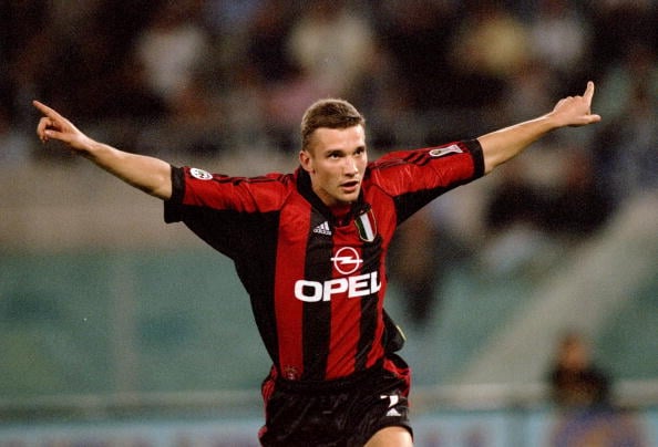3 Oct 1999:  Andrei Shevchenko of AC Milan celebrates his goal against Lazio during the Serie A match at the Stadio Olimpico in Rome, Italy.  Manda...