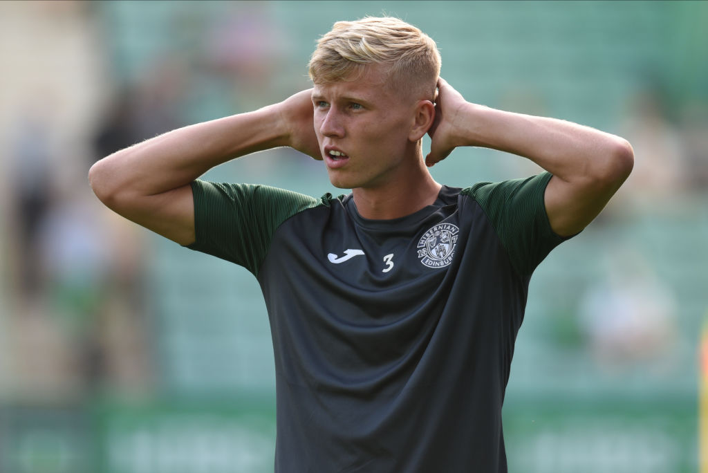 EDINBURGH, SCOTLAND - JULY 22: Josh Doig of Hibernian FC before the UEFA Conference League second qualifying round first leg match between Hibernia...