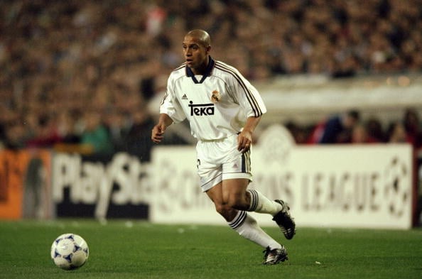 29 Feb 2000:  Roberto Carlos of Real Madrid in action during the UEFA Champions League match against Bayern Munich at the Bernabeu Stadium in Madri...