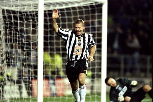 11 Nov 1998:  Alan Shearer of Newcastle celebrates nis goal during the Worthington Cup Round 4 match against Blackburn Rovers at St James'' Park in...