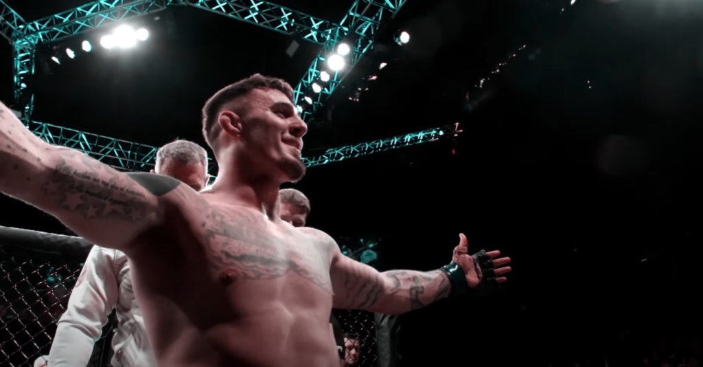 Tom Aspinall after submitting Volkov at UFC London
