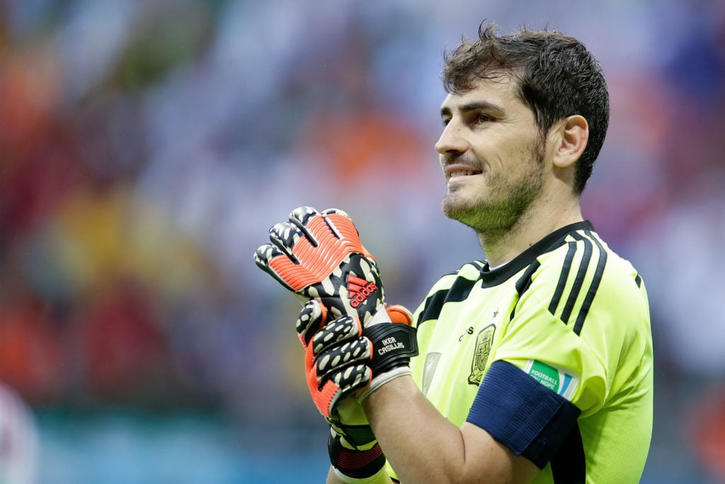 Iker Casillas playing for Spain at the 2014 World Cup