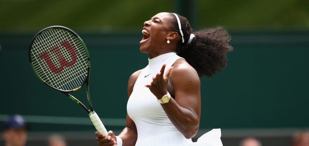 Serena Williams celebrates at Wimbledon in 2016.