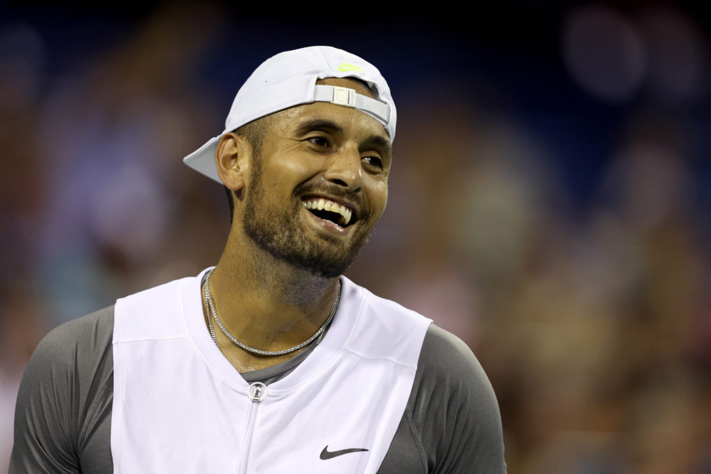 Nick Kyrgios reacts during the 2022 Washington Open