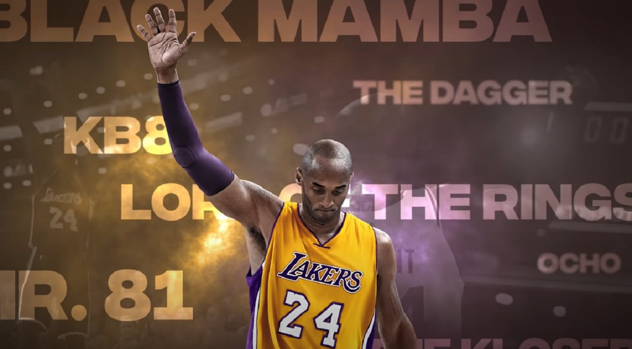 Kobe Bryant with his arm raised in NBA 2K20 Legend Lives On trailer
