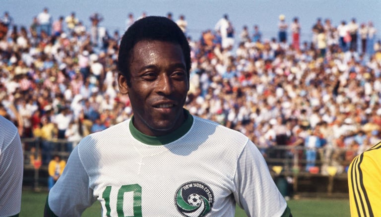 (Original Caption) Miami, Florida: Head and shoulders portrait of the New York Cosmos soccer sensation Pele standing on the field in New York Cosmo...