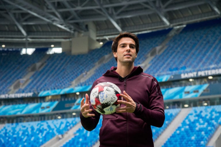 Saint-Petersburg, Russia - March 13 Ricardo Izecson dos Santos Leite, commonly known as Kaká or Ricardo Kaká visits the Saint-Petersburg stadium ah...