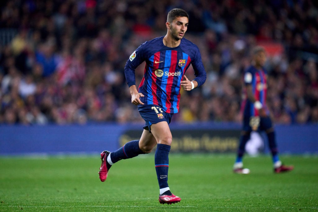 Ferran Torres of FC Barcelona runs during the LaLiga Santander match between FC Barcelona and Girona FC at Spotify Camp Nou.