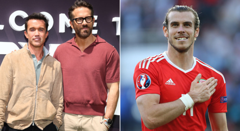 Side by side photos of Rob McElhenney, Ryan Reynolds and Gareth Bale