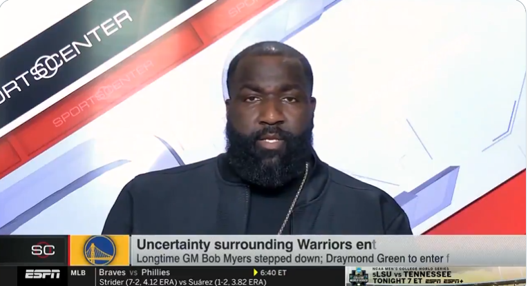 Image of Kendrick Perkins on Sportscenter discussing Jonathan Kuminga's height