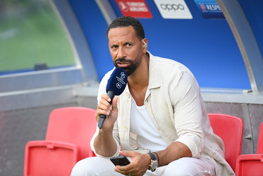 ISTANBUL, TURKEY - JUNE 09: Rio Ferdinand, BT Sport pundit and former Manchester United player talks prior to the Manchester City Training Session ahead of the UEFA Champions League 2022/23 final on June 09, 2023 in Istanbul, Turkey. (Photo by Michael Regan - UEFA/UEFA via Getty Images)