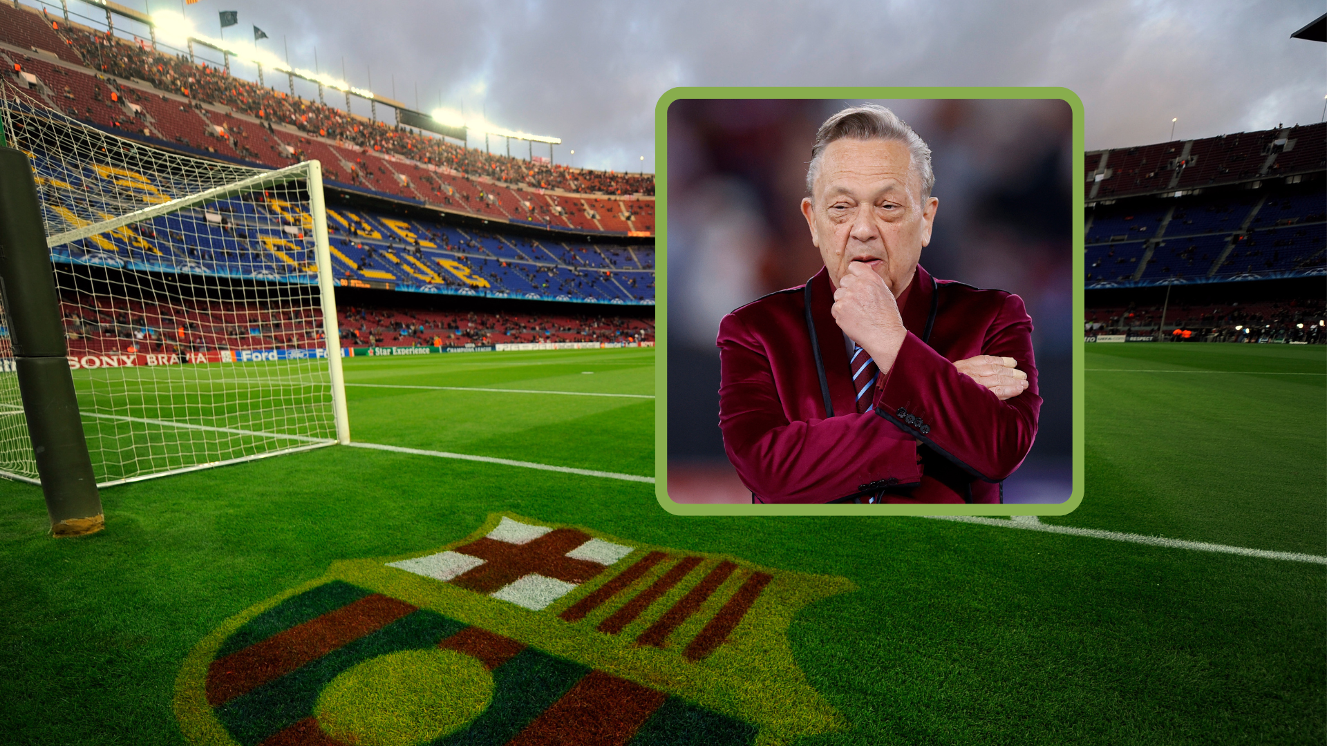 Nou Camp interior general view, inset David Sullivan takes time to think