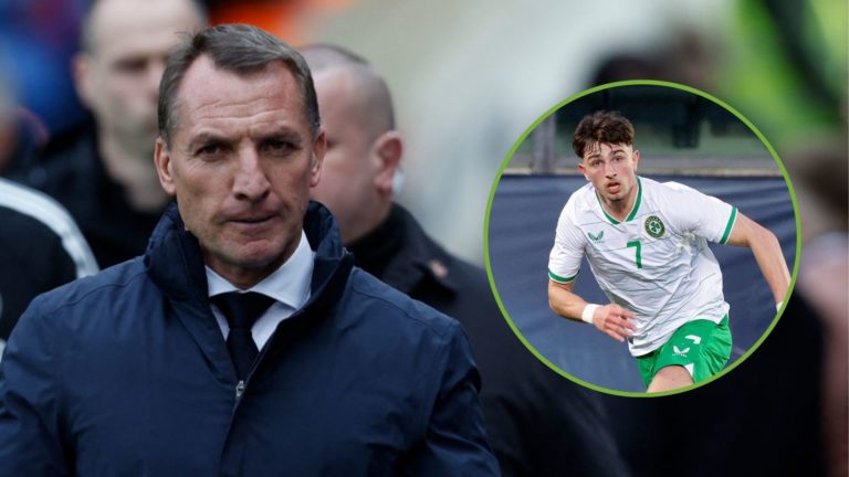 Leicester City's Northern Irish manager Brendan Rodgers arrives for a match. Inset, Rocco Vata of Republic of Ireland in action.