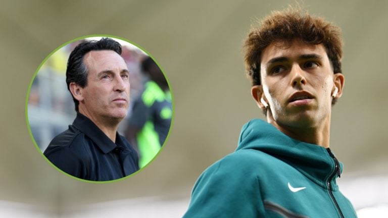Joao Felix of Portugal looks on as he inspects the pitch. Inset, Unai Emery.