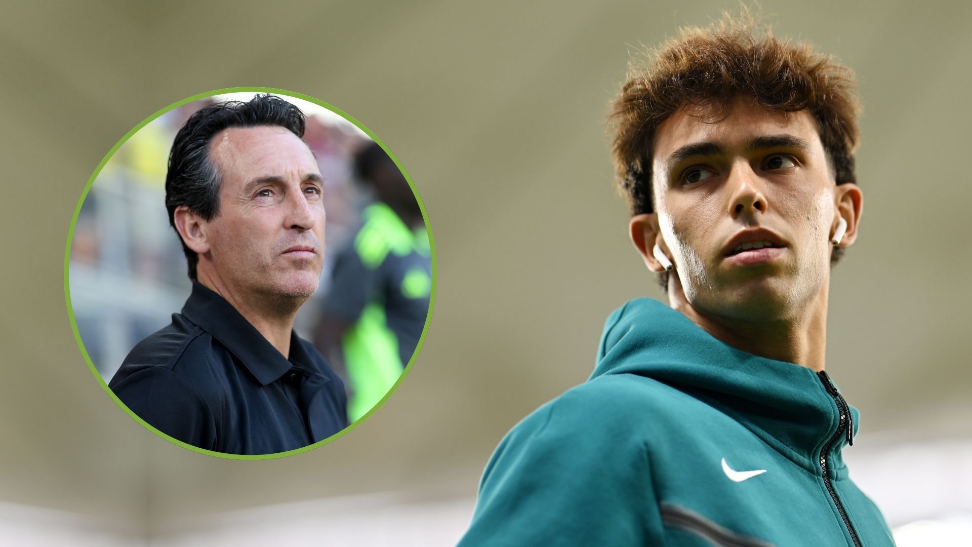 Joao Felix of Portugal looks on as he inspects the pitch. Inset, Unai Emery.