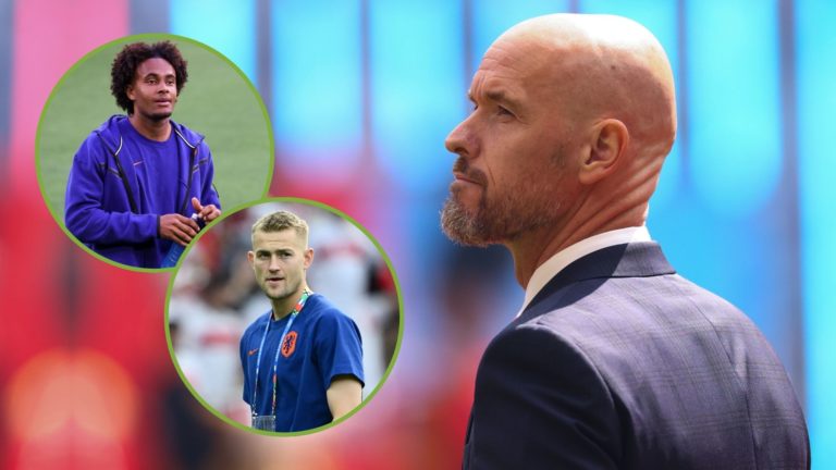 Erik ten Hag Manager/Head Coach of Manchester United during the Emirates FA Cup Final match. Inset, Joshua Zirkzee and Mattijs de Ligt.