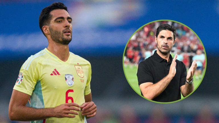 Mikel Merino of Spain runs in the field. Inset, Mikel Arteta.