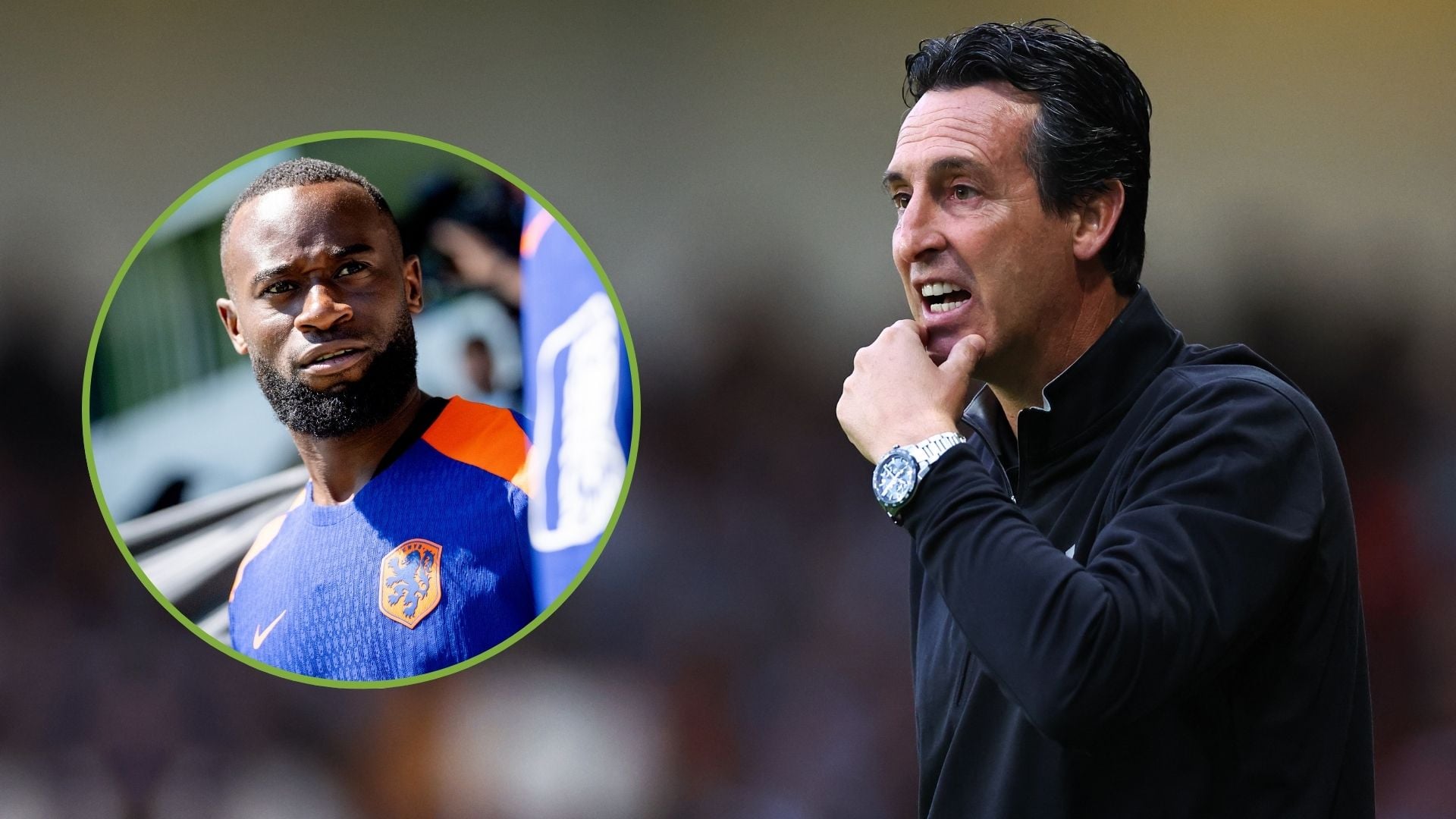 Unai Emery the head coach / manager of Aston Villa reacts during the Pre Season Friendly. Inset, Lutsharel Geertruida of Holland.
