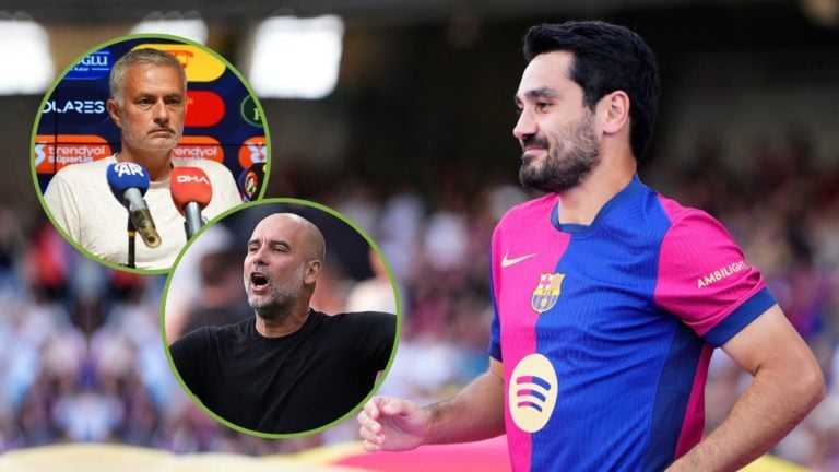 Ilkay Gundogan central midfieldof Barcelona and Germany during the Joan Gmaper Trophy match between FC Barcelona and AS Monaco. Inset, Pep Guardiol...