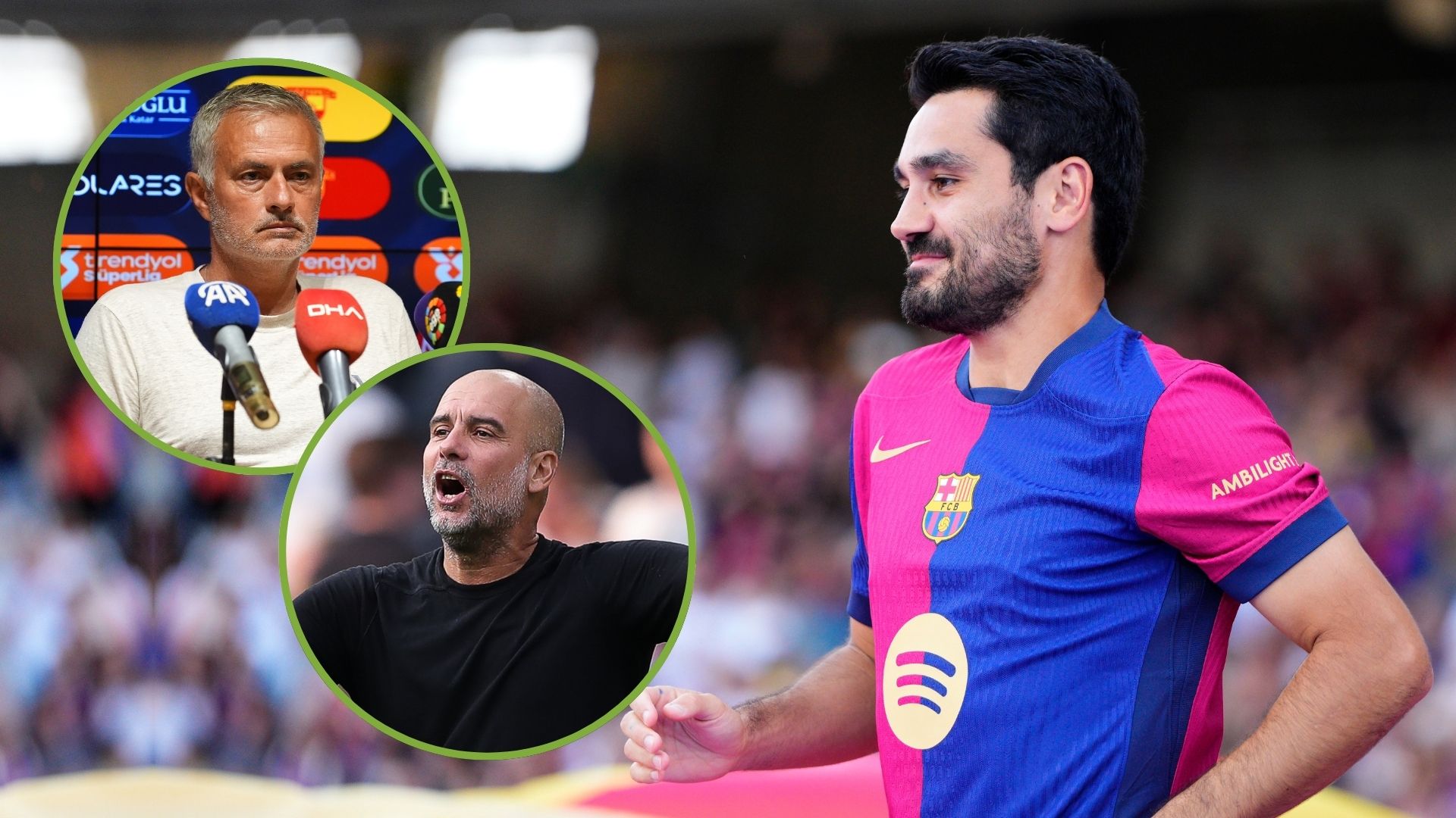 Ilkay Gundogan central midfieldof Barcelona and Germany during the Joan Gmaper Trophy match between FC Barcelona and AS Monaco. Inset, Pep Guardiol...