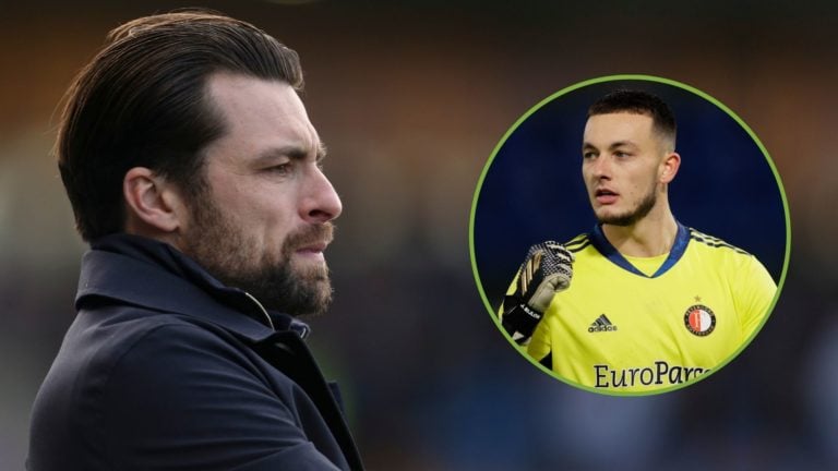 Russell Martin the head coach / manager of MK Dons during the Sky Bet League One match. Inset, Justin Bijlow.