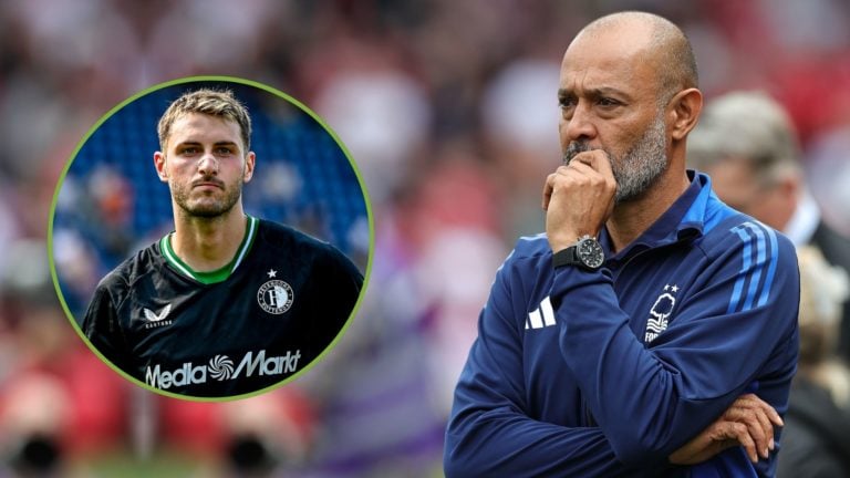 Nuno Espirito Santo, the Nottingham Forest manager, looks on during the Premier League match. Inset, Santiago Gimenez.