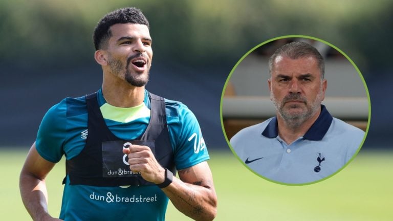 Dominic Solanke of Bournemouth during a pre-season training session. Inset, Postecoglou.