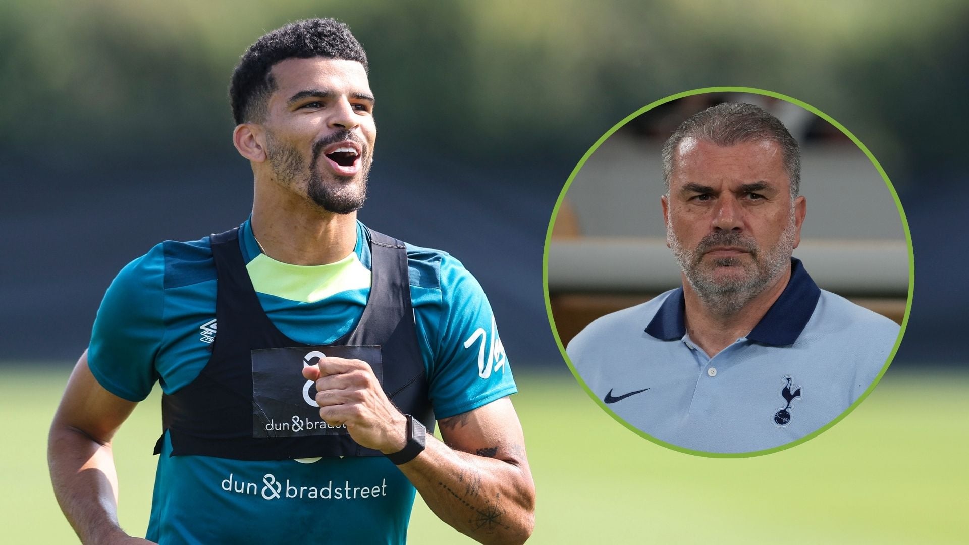 Dominic Solanke of Bournemouth during a pre-season training session. Inset, Postecoglou.