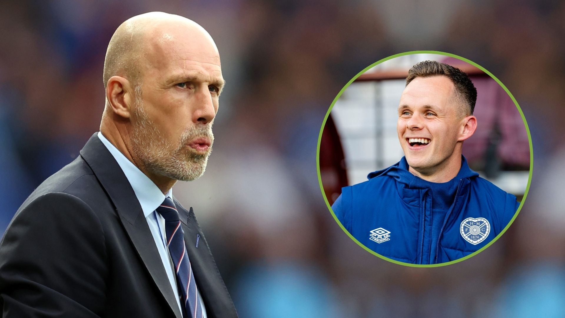 Rangers manager Philippe Clement is seen during the UEFA Champions League Third Qualifying Round. Inset, Lawrence Shankland.