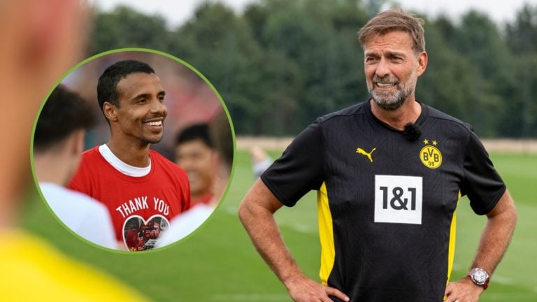 Juergen Klopp attends a training session prior to the farewell match. Inset, Joel Matip.