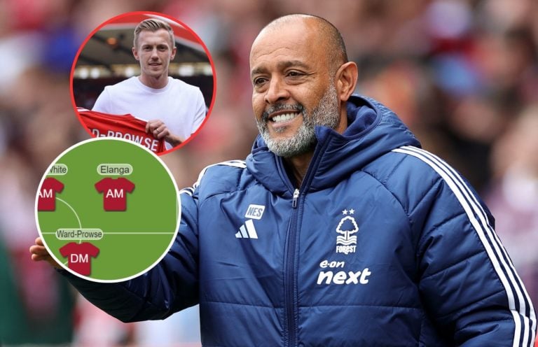 Collage of Nuno Espirito Santo, James Ward-Prowse and a formation.