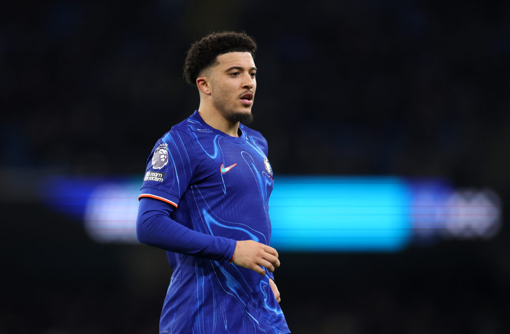 Jadon Sancho in action for Chelsea in their Premier League clash with Manchester City.