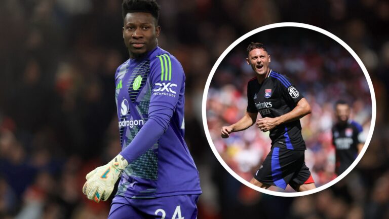 Andre Onana looks on (left), Nemanja Matic shouts (right)