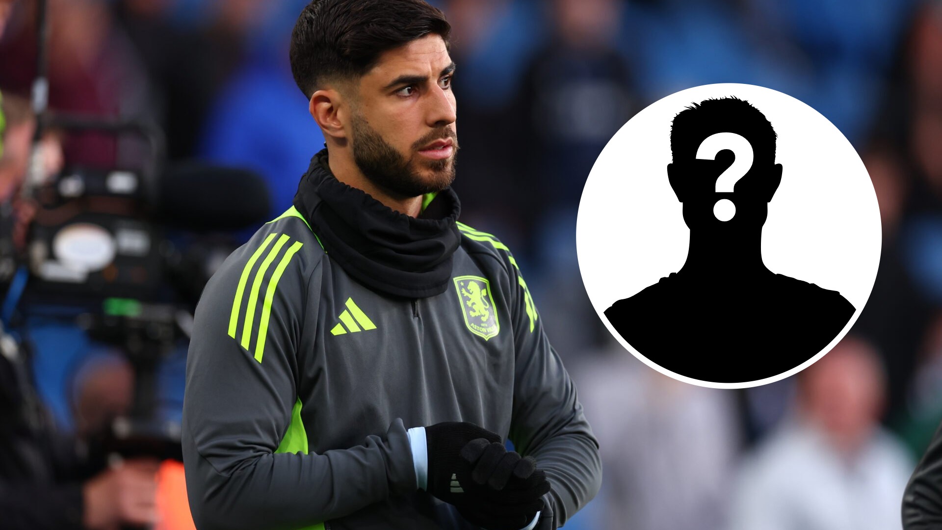 Marco Asensio looks on for Aston Villa with a mystery player inset featured next to him.
