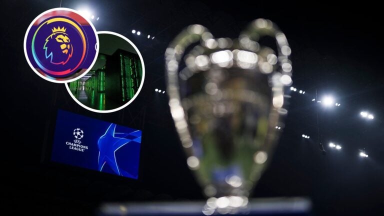 Champions League trophy with the Premier League logo and an image of a supercomputer
