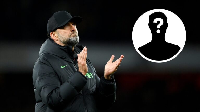Jurgen Klopp clapping to Liverpool fans (left) mystery player inset (right)