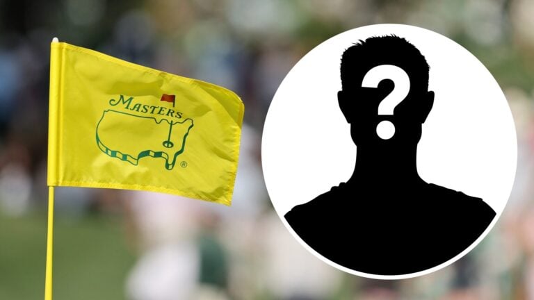 The Masters golf flag (left) next to mystery player (right)