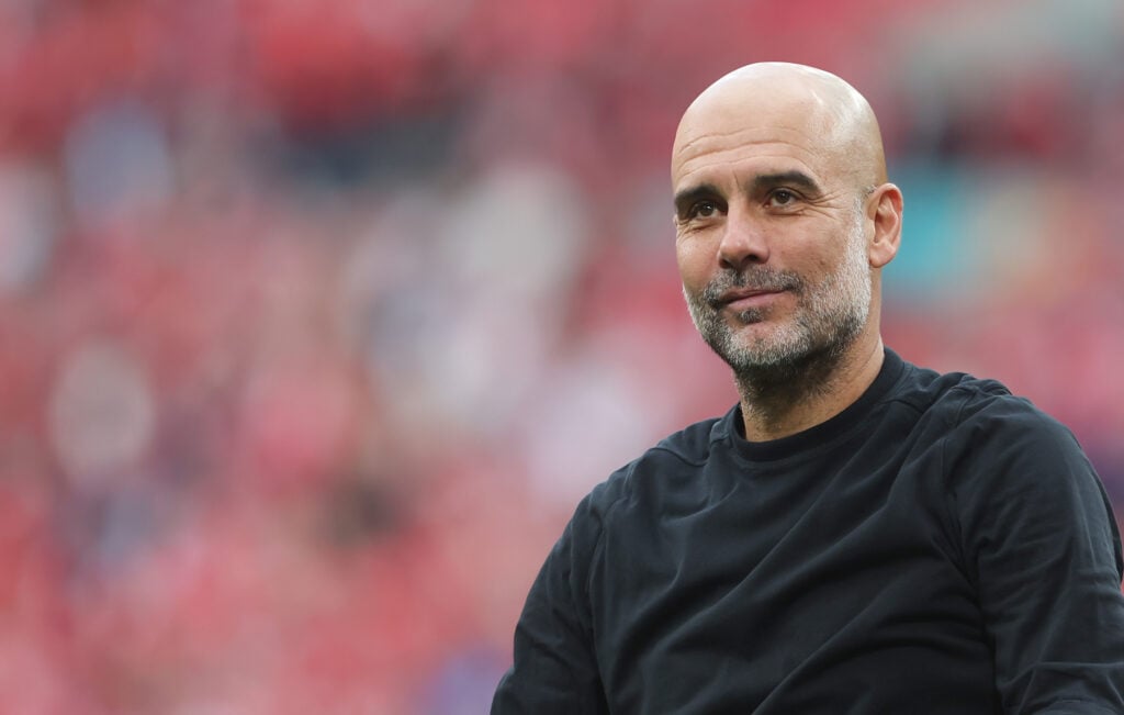 Manchester City manager Pep Guardiola at the end of the match during the Emirates FA Cup Semi Final match between Nottingham Forest and Manchester City at Wembley Stadium.