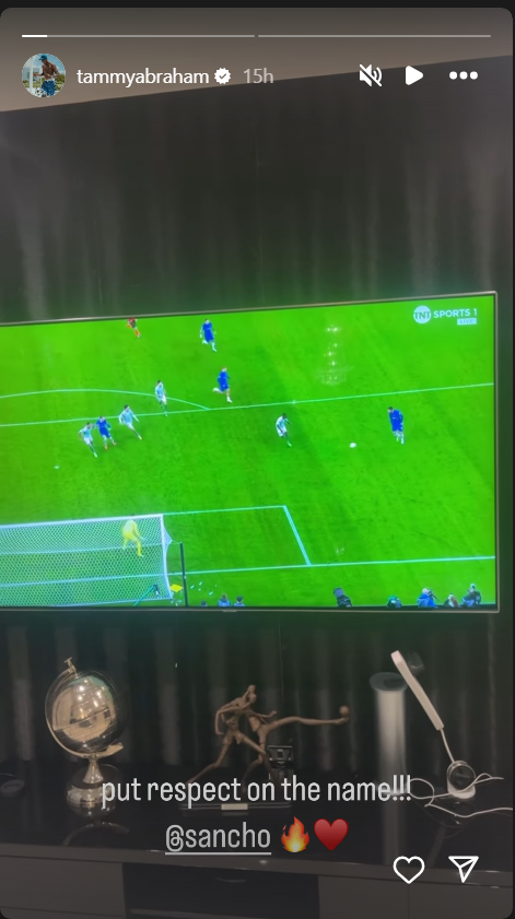 Tammy Abraham praising Sancho on Instagram after UEFA Conference League final goal