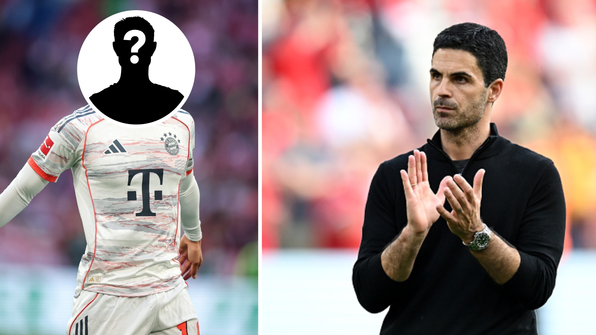 Mikel Arteta and a player with a mystery symbol over their head