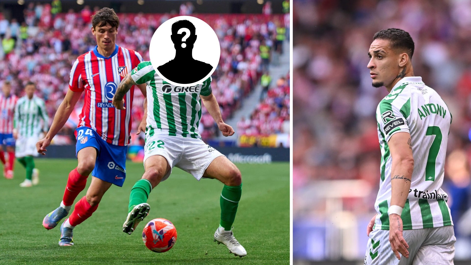Split image showing Antony (right) playing for Real Betis and a mystery teammate (left)