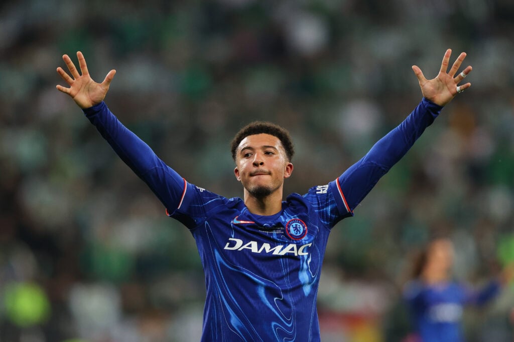 adon Sancho of Chelsea celebrates after the UEFA Conference League Final 2025 between Real Betis Balompie and Chelsea FC