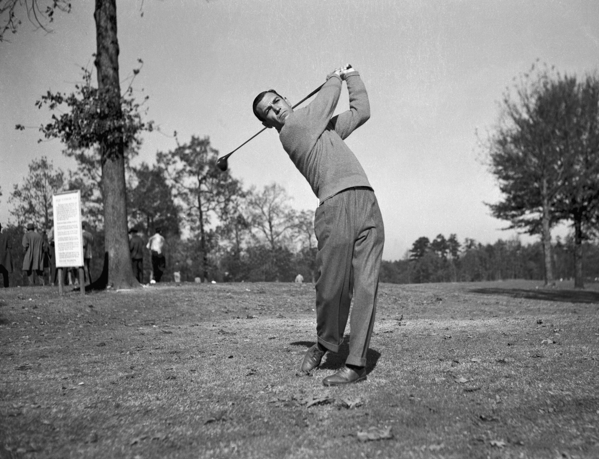 Making one of the most spectacular comebacks in modern sports history, Ben Hogan is shown swinging his golf club during a three-way playoff, for th...